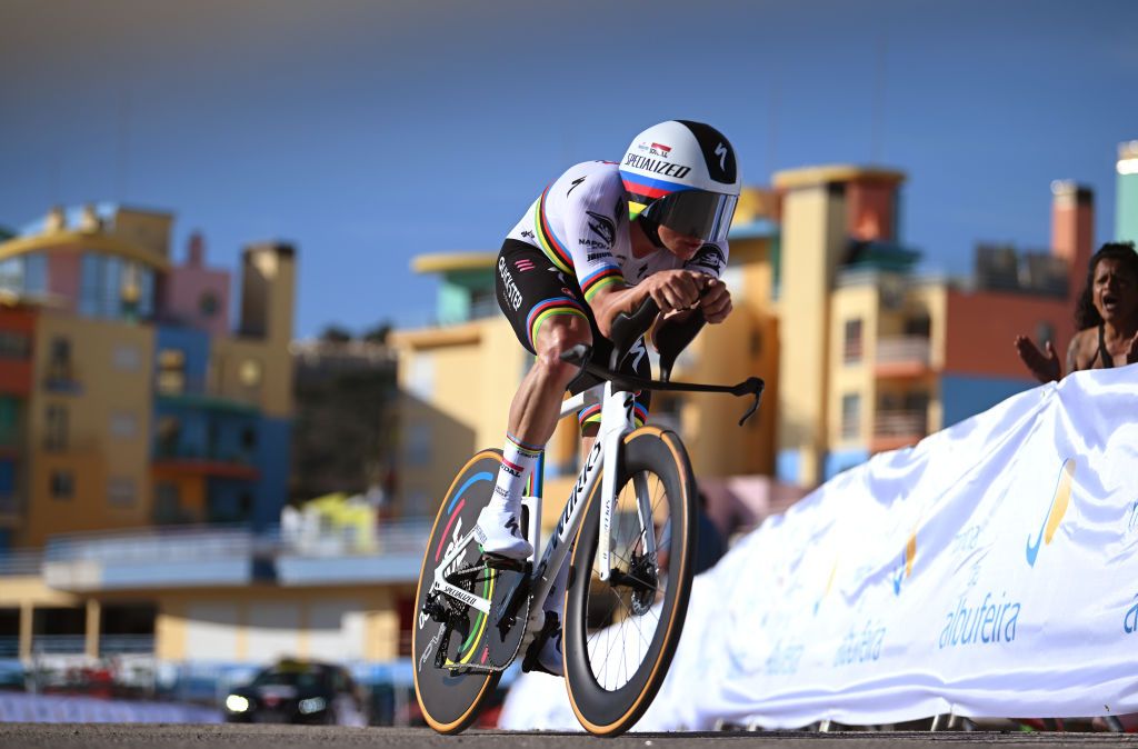 ALBUFEIRA PORTUGAL FEBRUARY 17 Remco Evenepoel of Belgium and Team Soudal Quick Step sprints during the 50th Volta ao Algarve em Bicicleta 2024 Stage 4 a 22km individual time trial in Albufeira on February 17 2024 in Albufeira Portugal Photo by Dario BelingheriGetty Images