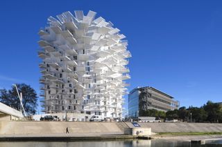 L'arbre blanc housing project in France seen against blue skies