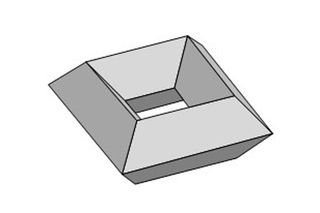 An example of a torus polyhedron. As with all tori, the Euler Characteristic (F + V – E) is zero. In this case F=16, V=16, and E=32.