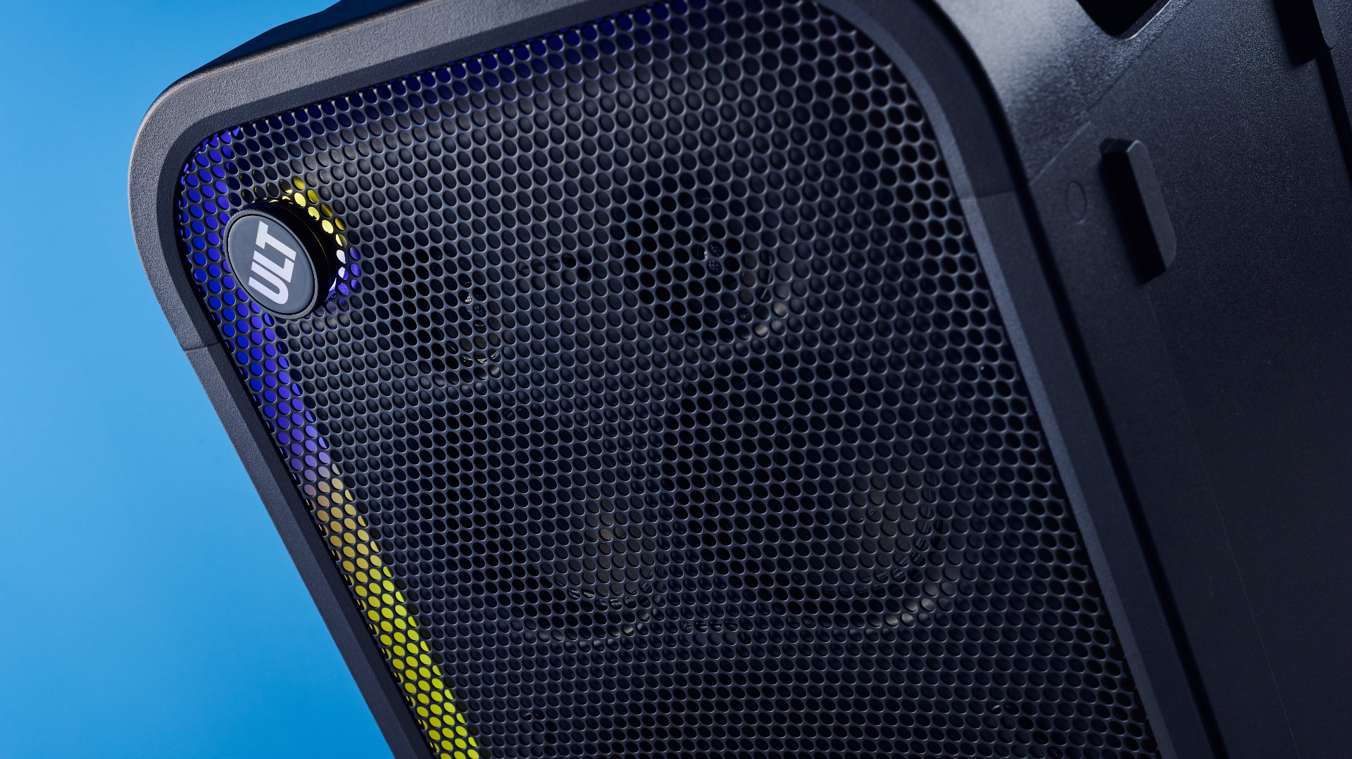 A black Sony ULT Tower 7 party speaker