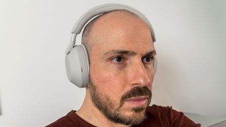 Wearing the Sony WH-1000XM5 front view. 