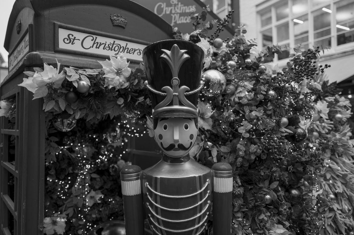 Leica Q3 Monochrom sample gallery: toy soldier in London street