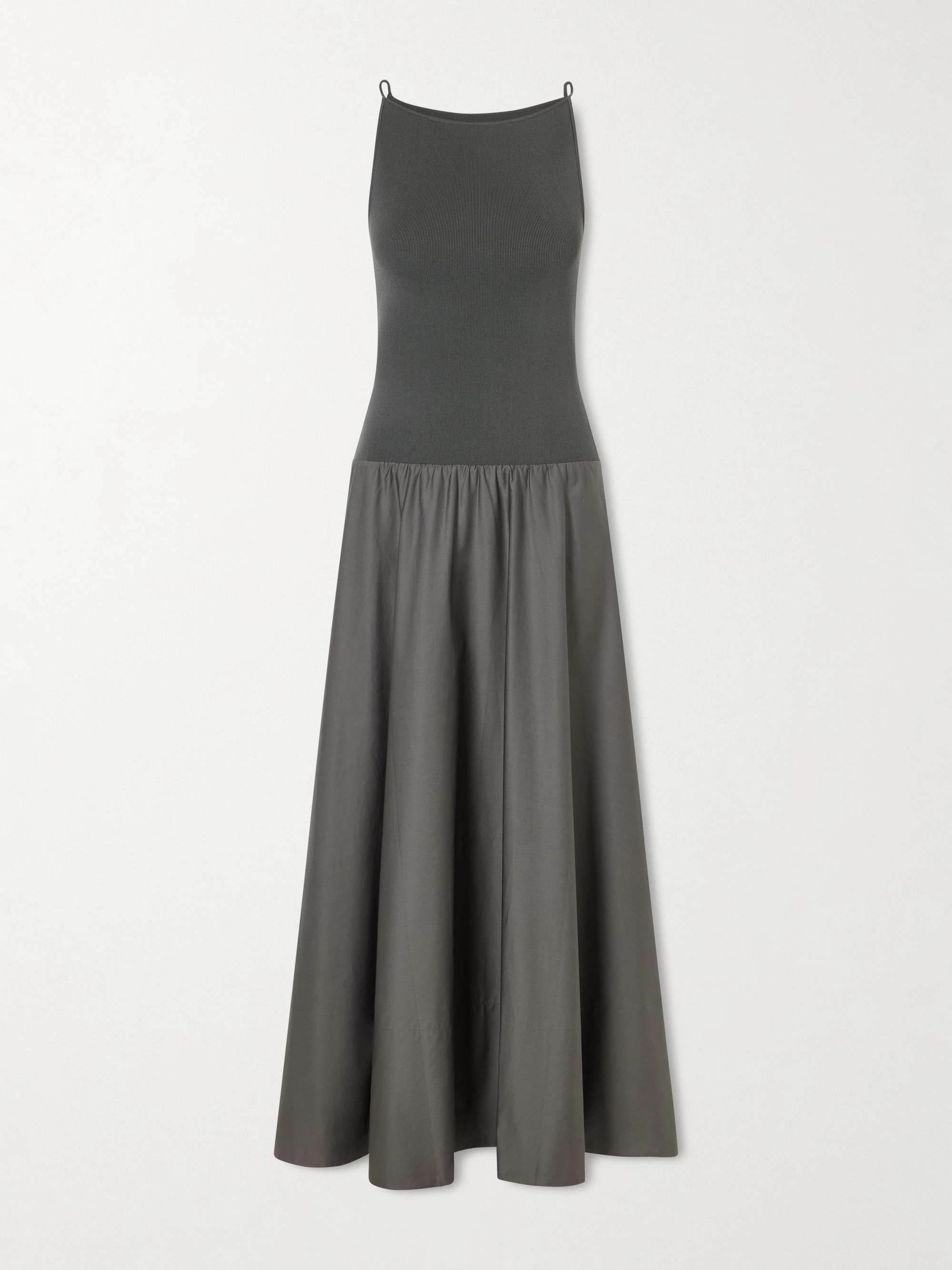 Ribbed Jersey and Cotton-Blend Poplin Midi Dress