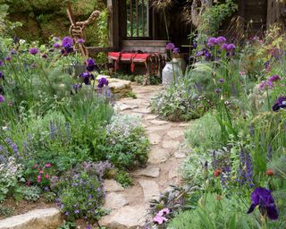 crazy paving path in an informal garden