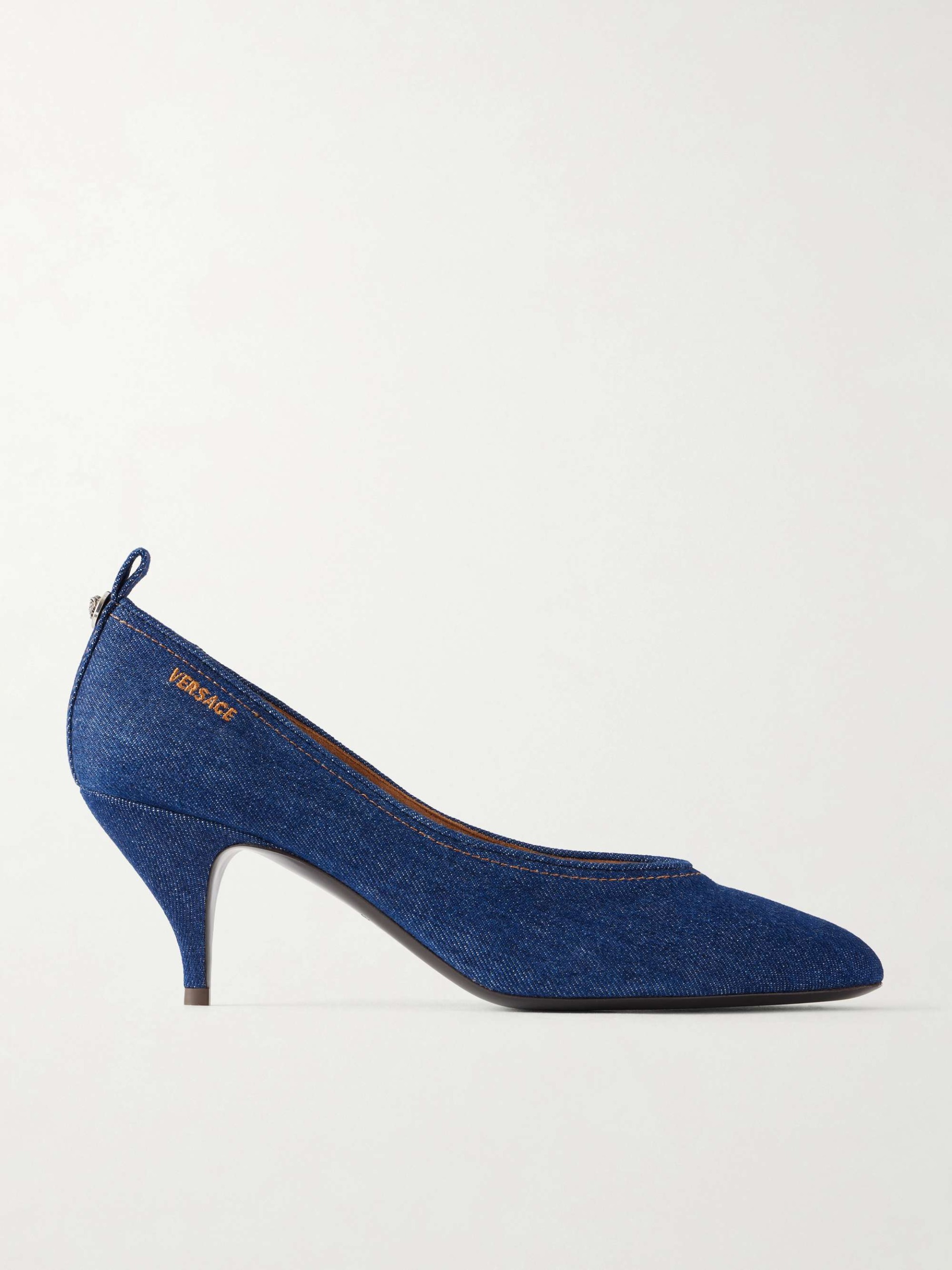 Tina 65 Medusa-Embellished Denim Pumps