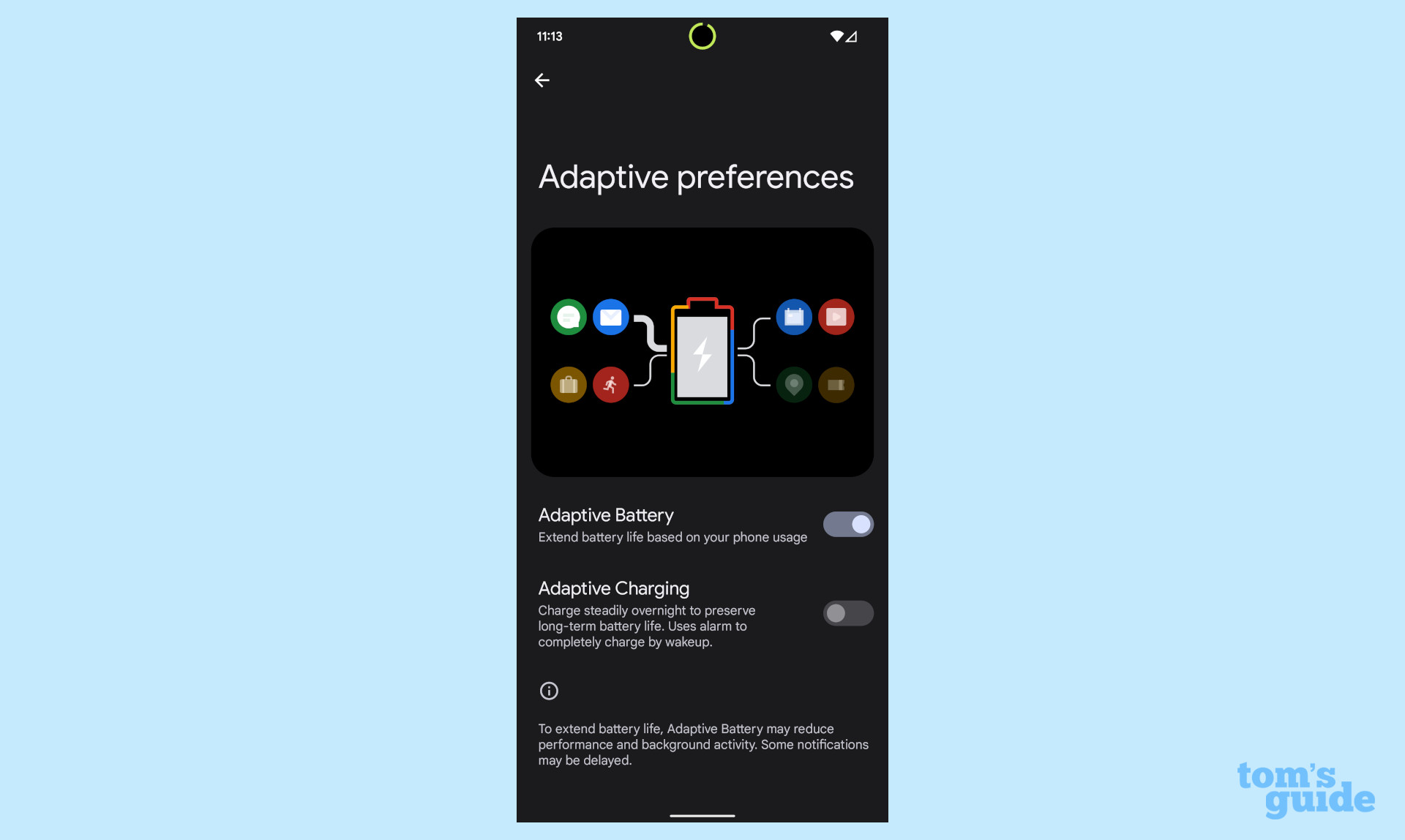 características de pixel 6 para habilitar: batería adaptable