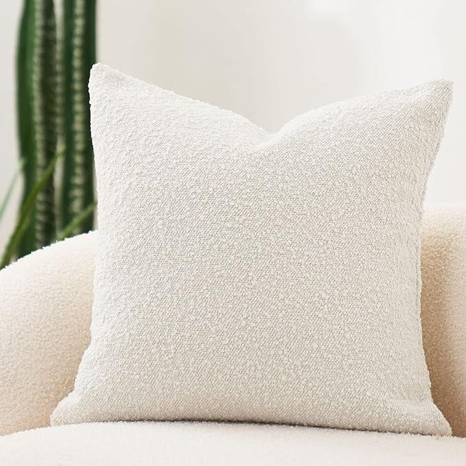 DOMVITUS, Domvitus Luxury Decorative Throw Pillow Cover 18 X 18 Inch Textured Boucle Square Sofa Couch Pillow for Living Room Woven Accent Cushion Case, 1pc, Ivory