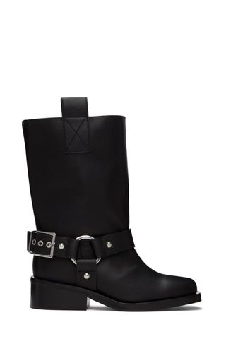 Ganni Black Mid Shaft Biker Boots