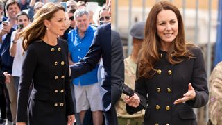 Princess Catherine wearing the same black coat on two occasions