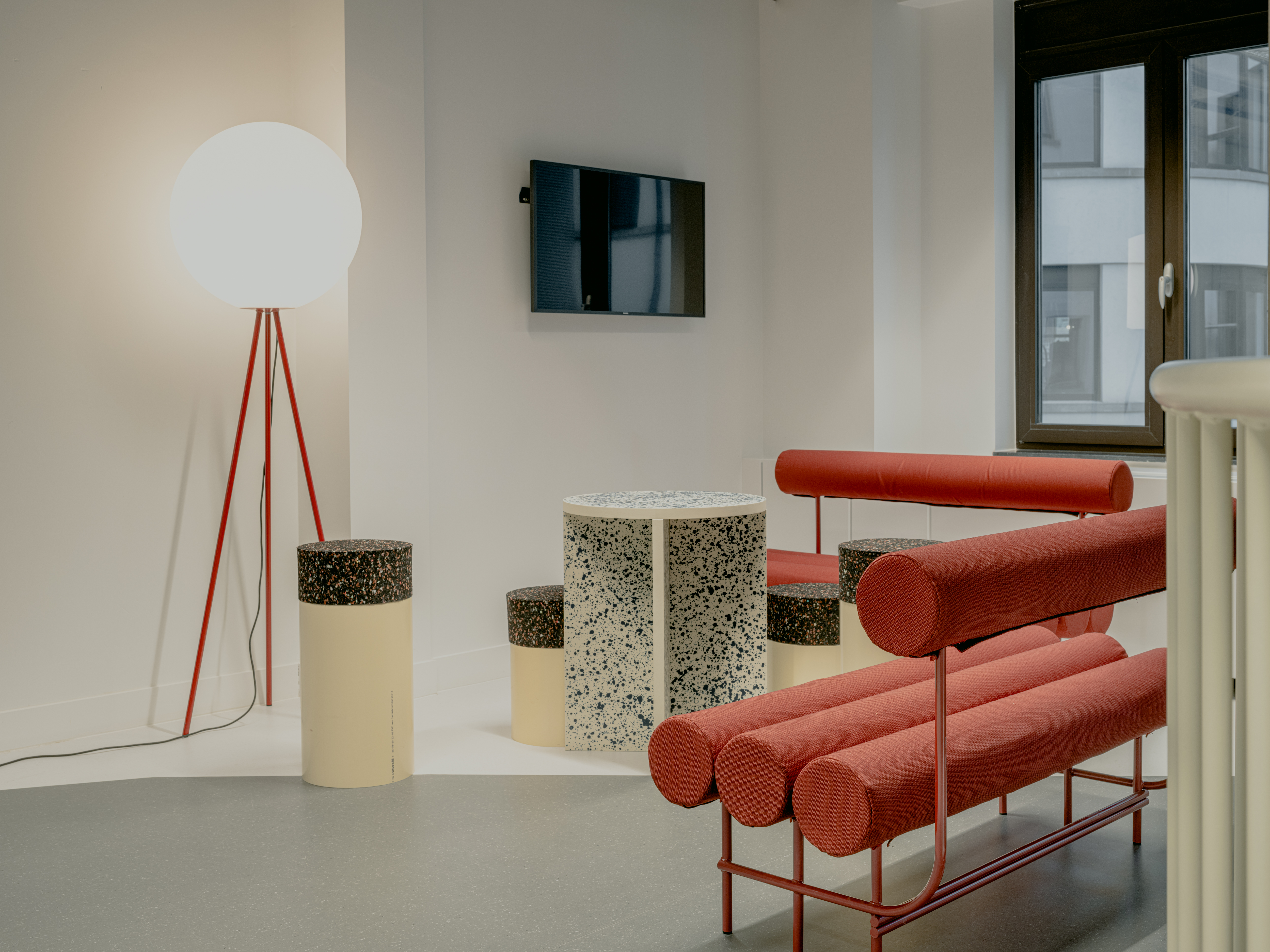 Red sofa in co-working space