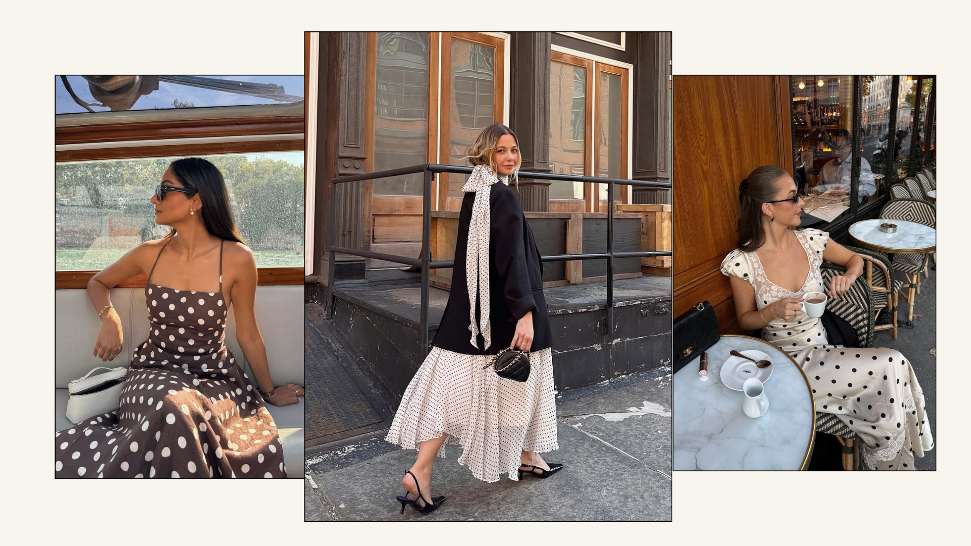 Three influencers in three polkadot dresses