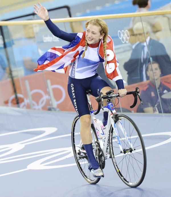 Laura Trott (Great Britain) does a victory lap