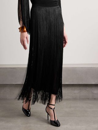 Coby Fringed Stretch-Knit Maxi Skirt