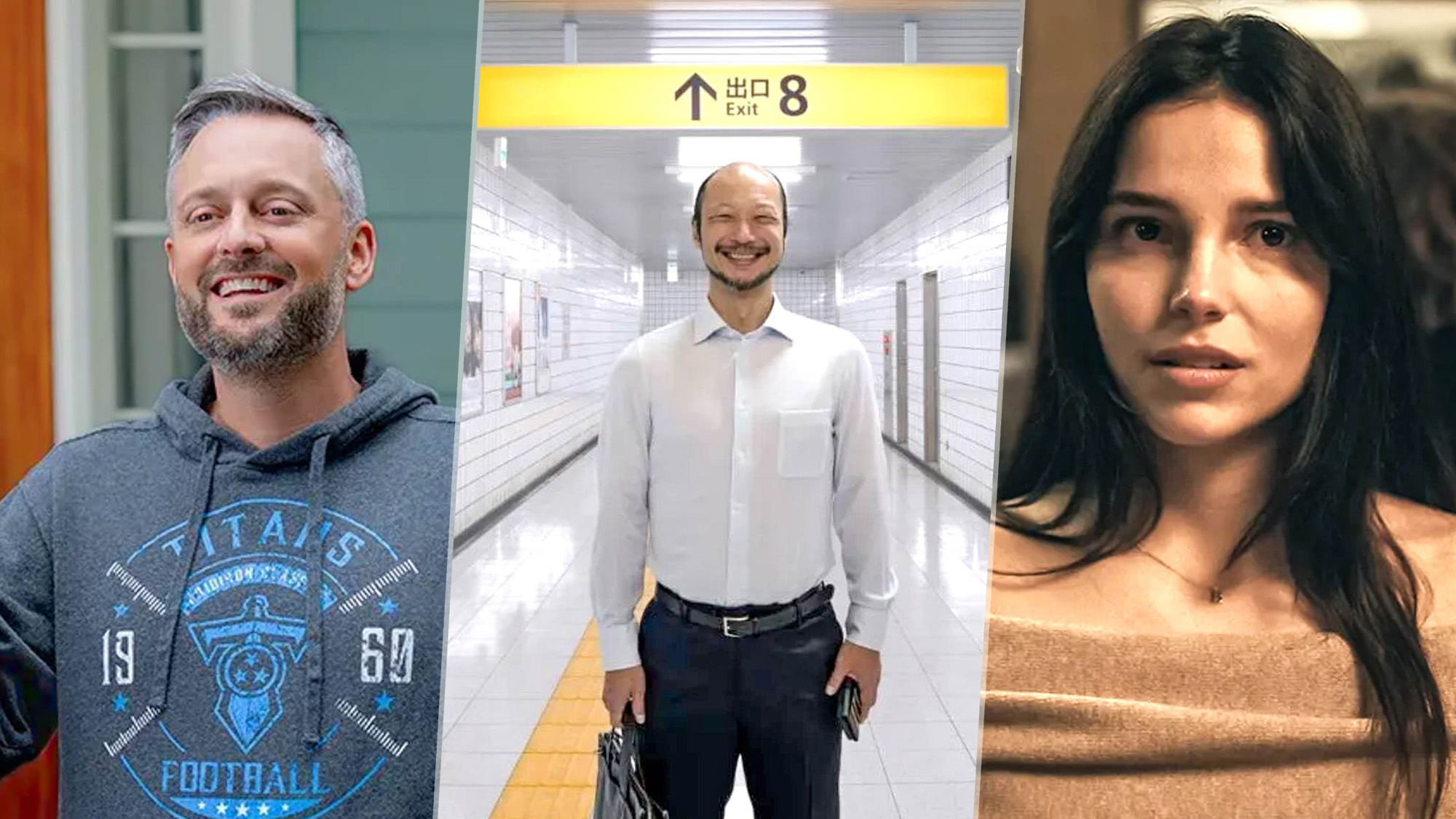 Nate Bargatze in The Breadwinner, Kazunari Ninomiya in Exit 8 and Inde Navarrette in Obsession