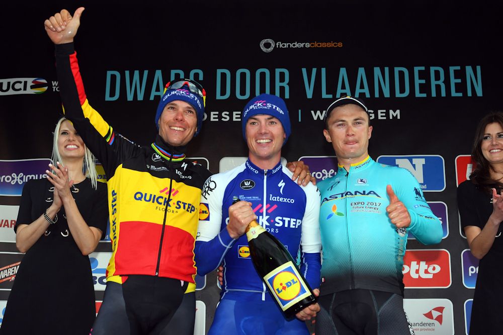 Gilbert, Lampaert and Lutsenko on the Dwars door Vlaanderen podium