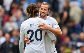 Tottenham Hotspur's Dele Alli and Harry Kane embrace | Tottenham vs Aston Villa live stream