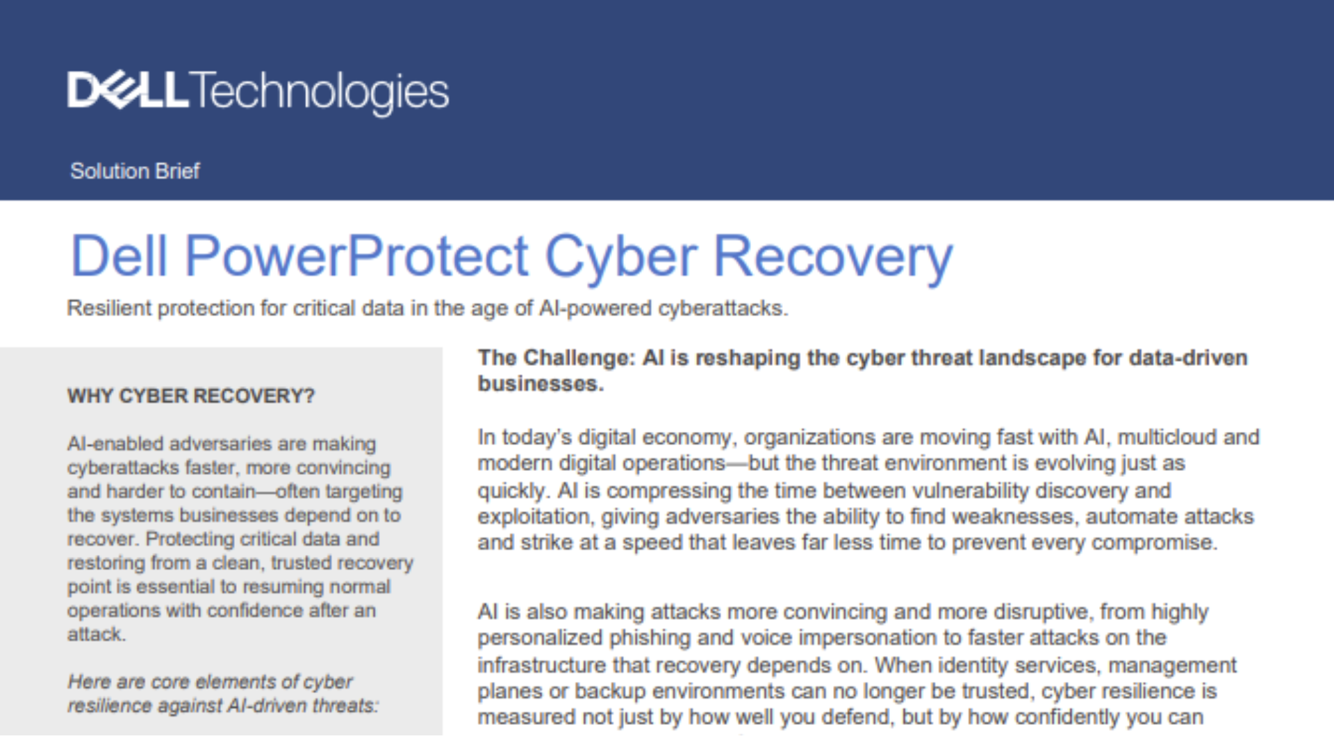 Dell PowerProtect Cyber Recovery Solution Brief