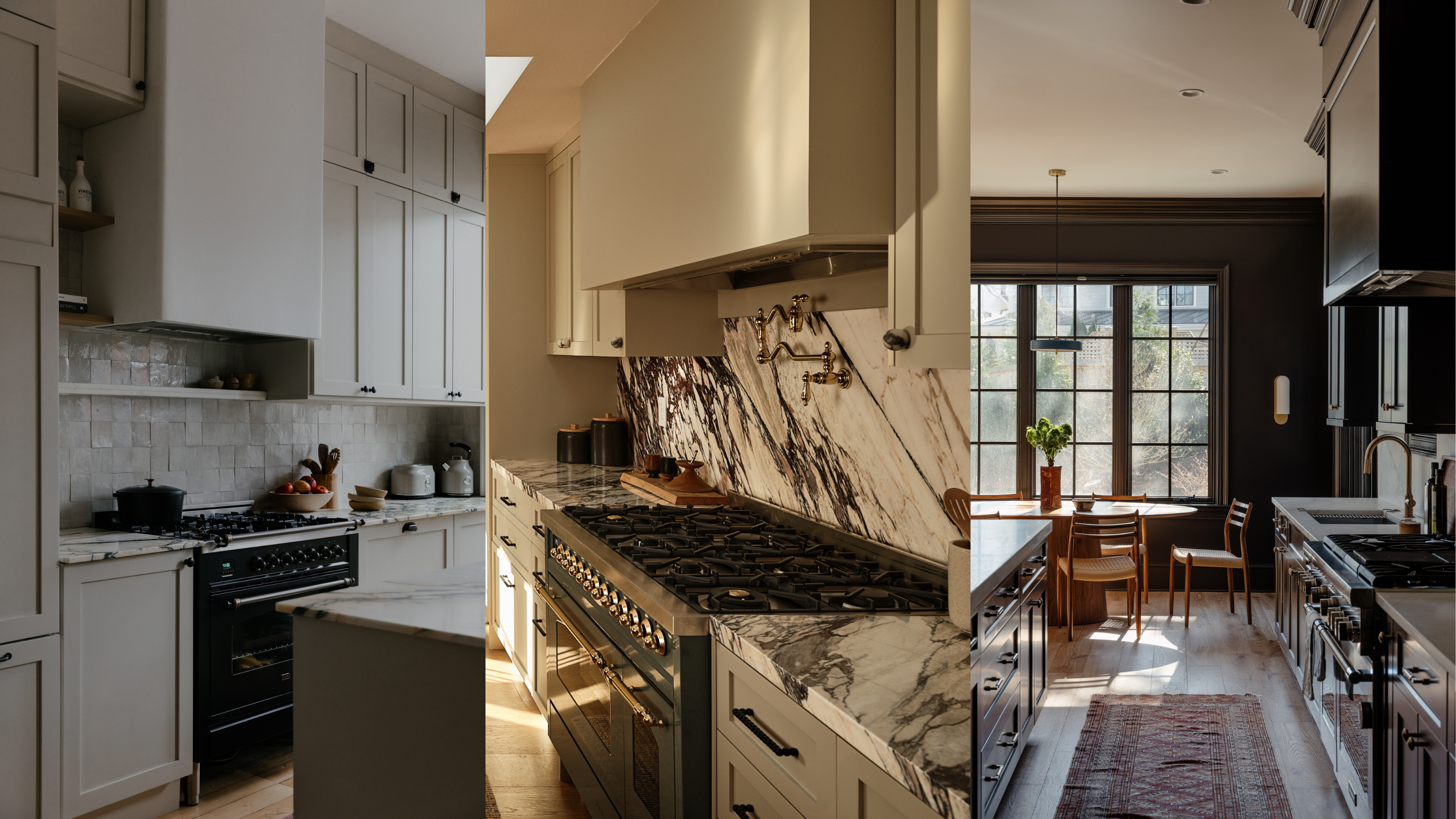 three different kitchens with farrow and ball paint