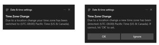 Time zone notifications changes