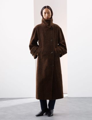 Wool Blend Herringbone Longline Tailored Coat