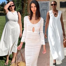fashion collage featuring style influencers including Marina Torres, Salomé Mory, and Taffy Msipa wearing chic white dresses