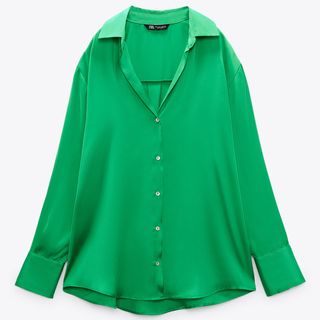 bright green colored satin blouse