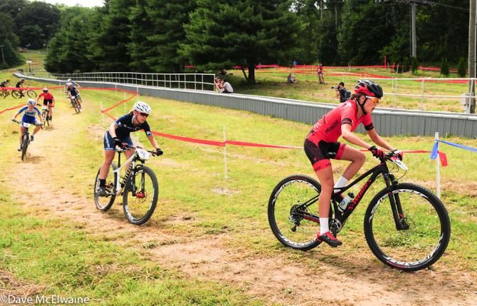 Kate Courtney (Specialized) leading Chloe Woodruff on lap one