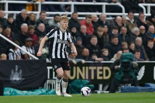 Lewis Hall of Newcastle United is playing during the Premier League match between Newcastle United and Everton at St. James's Park in Newcastle, on April 2, 2024. (Photo by MI News/NurPhoto via Getty Images)