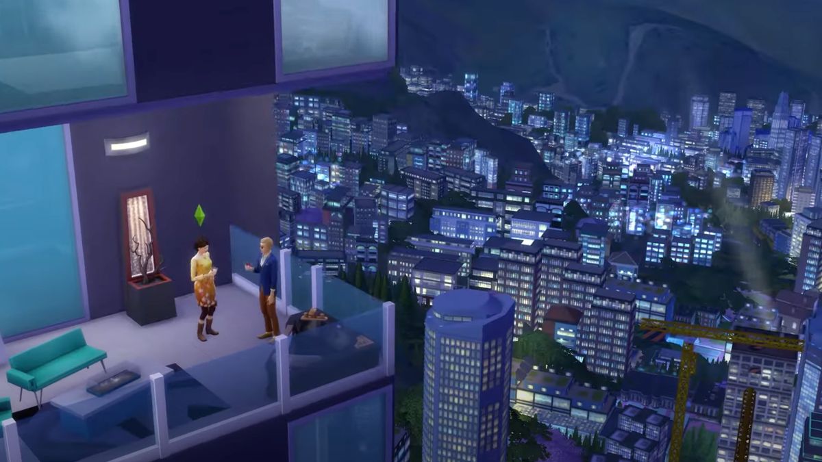 Sims 4 free build cheat shows a cityscape