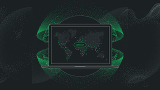 Green background featuring laptop with connect button