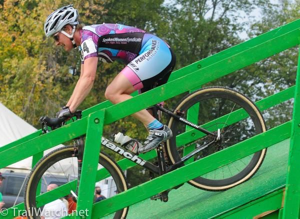 Deb Sweeney (Performance Bicycle Racing) descends the ramp on the Green Monster