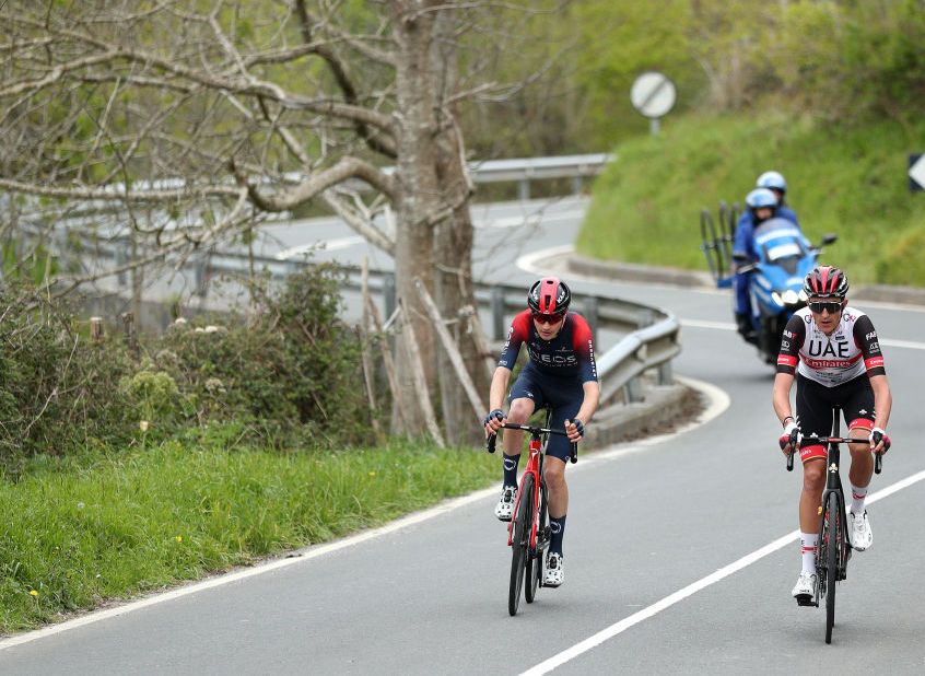MALLABIA, SPAIN - APRIL 08: (L-R) Carlos Rodriguez Cano of Spain and Team INEOS Grenadiers and Marc Soler Gimenez of Spain and UAE Team Emirates compete in the breakaway during the 61st Itzulia Basque Country 2022 - Stage 5 a 163,8km stage from Zamudio to Mallabia 305m / #itzulia / #WorldTour / on April 08, 2022 in Mallabia, Spain. (Photo by Gonzalo Arroyo Moreno/Getty Images)