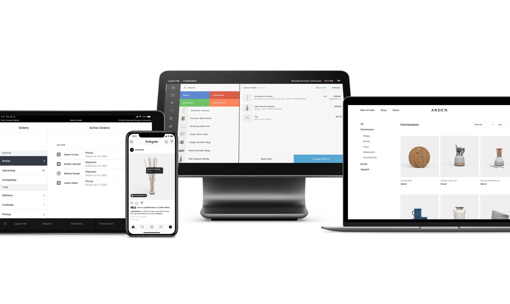 pos software running on a variety of devices a laptop, tablet and smartphone