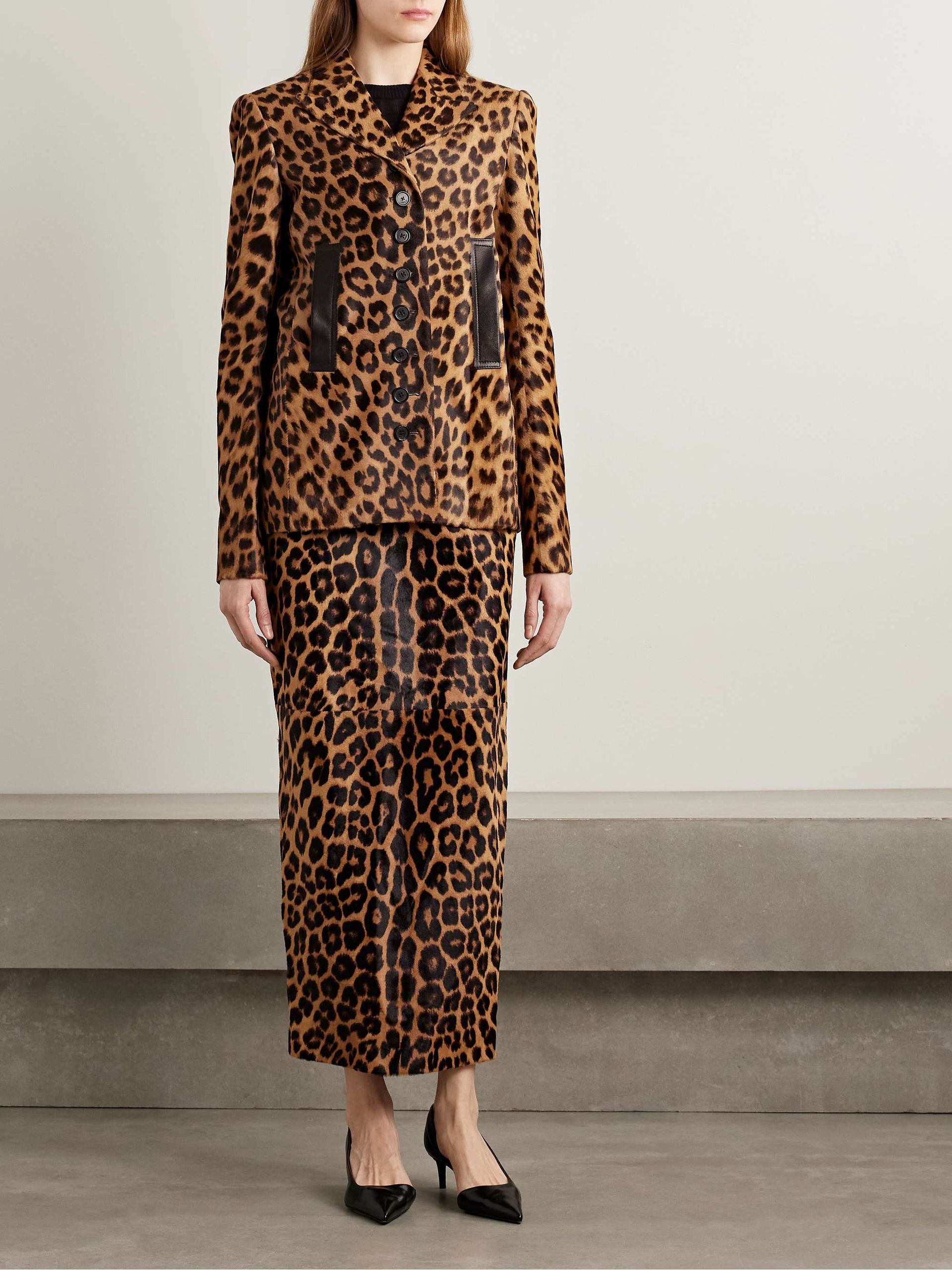 Saraphina Leather-Trimmed Leopard-Print Calf Hair Jacket