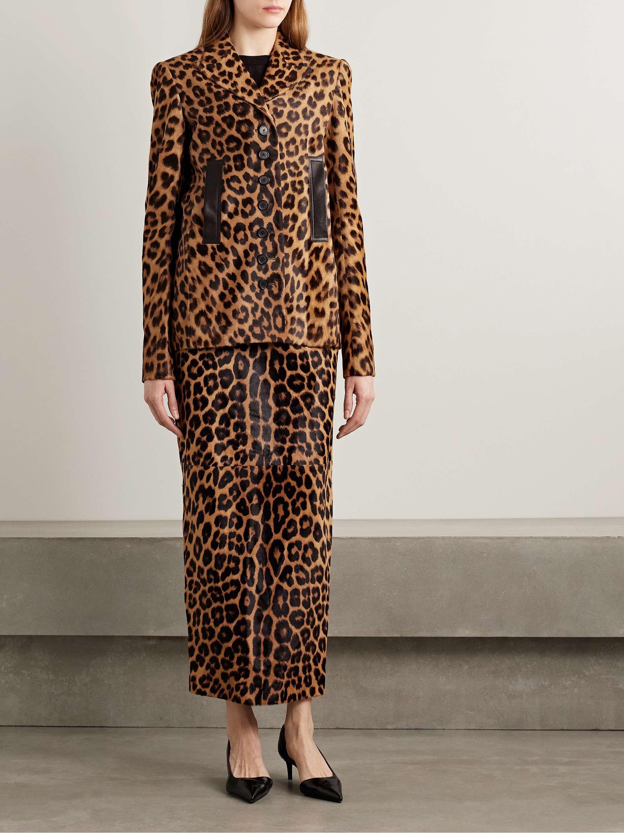 Saraphina Leather-Trimmed Leopard-Print Calf Hair Jacket