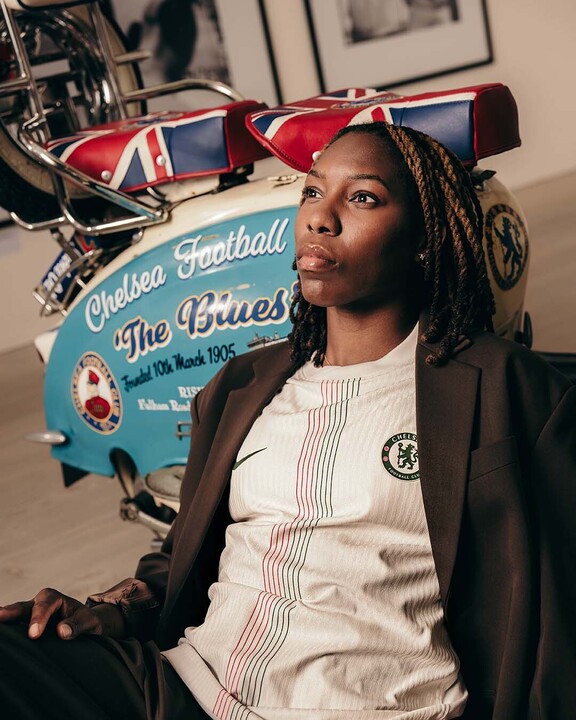 Kadeisha Buchanan poses in Chelsea's new away kit for the 2025/26 season