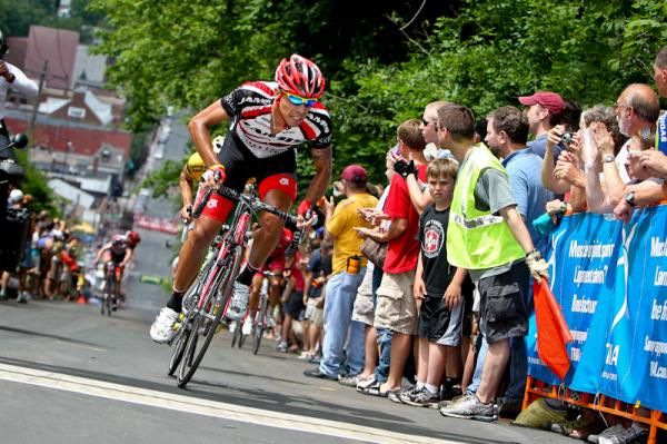 Luis Amaran (Jamis) responds to an attack at the top of the climb.