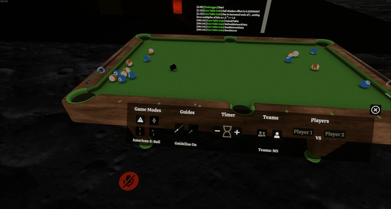 Virtual Pool table with floating menu prompts