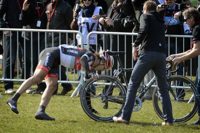 Fabian Cancellara (RadioShack Leopard) couldn't stand up at the finish