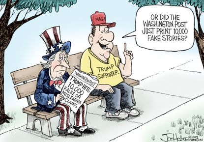 Political Cartoon U.S. Trump lies fake news