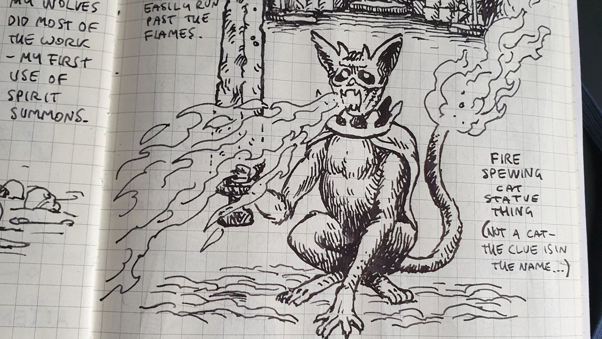 Ink drawings of Elden Ring on journal page.