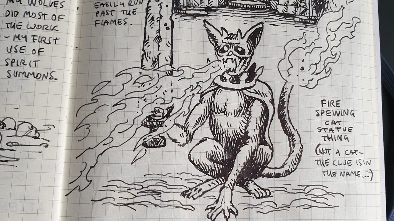 Ink drawings of Elden Ring on journal page.