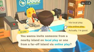 Animal Crossing New Horizons player indicating that they want to use an online connection to visit someone