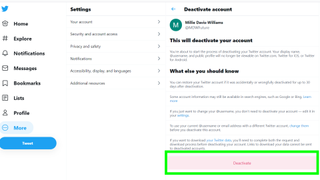 How to delete a Twitter account - Deactivate selected