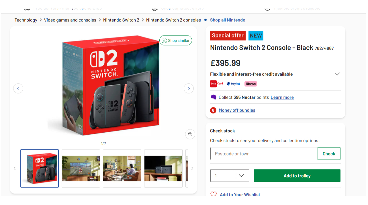 Nintendo Switch 2 stock at Argos