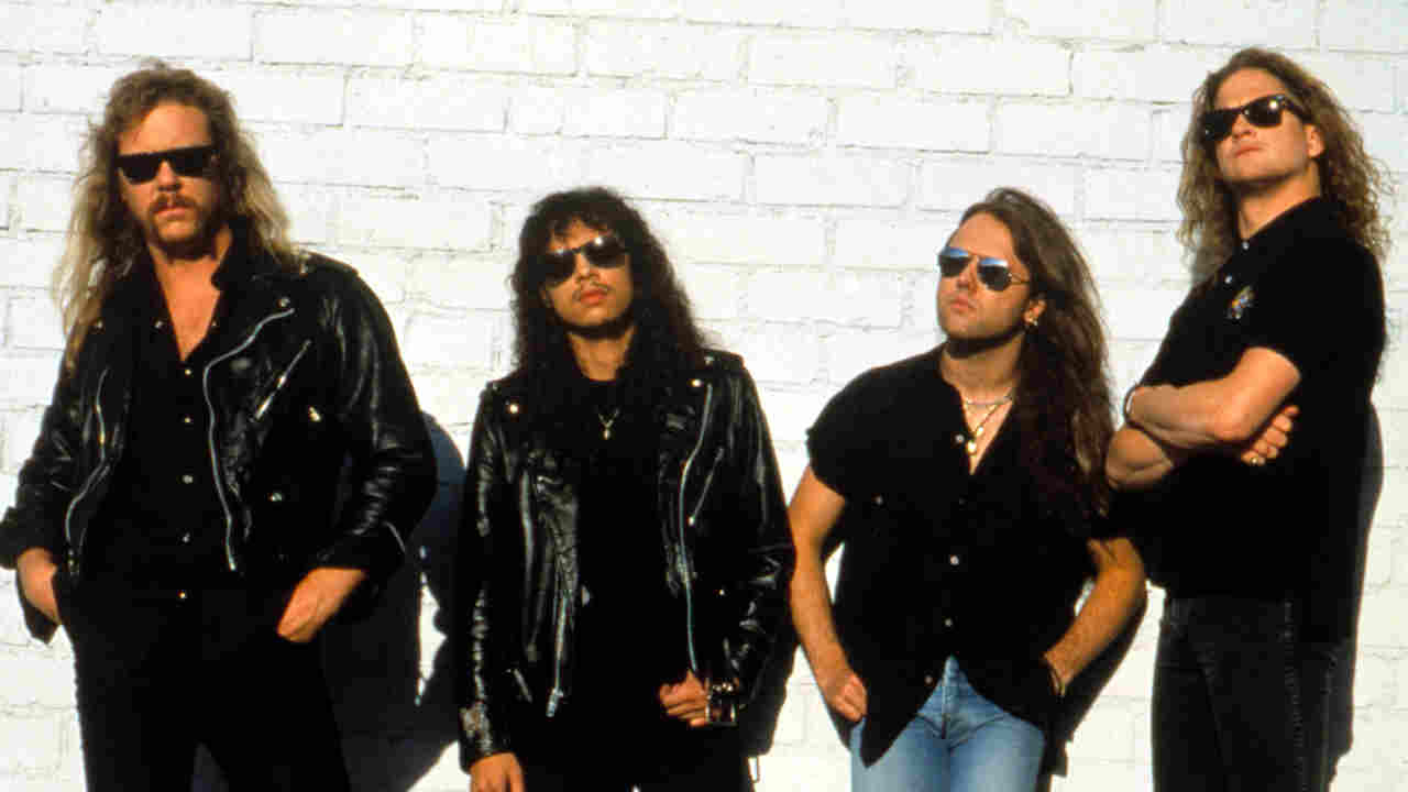 Metallica posing for a photograph in 1990