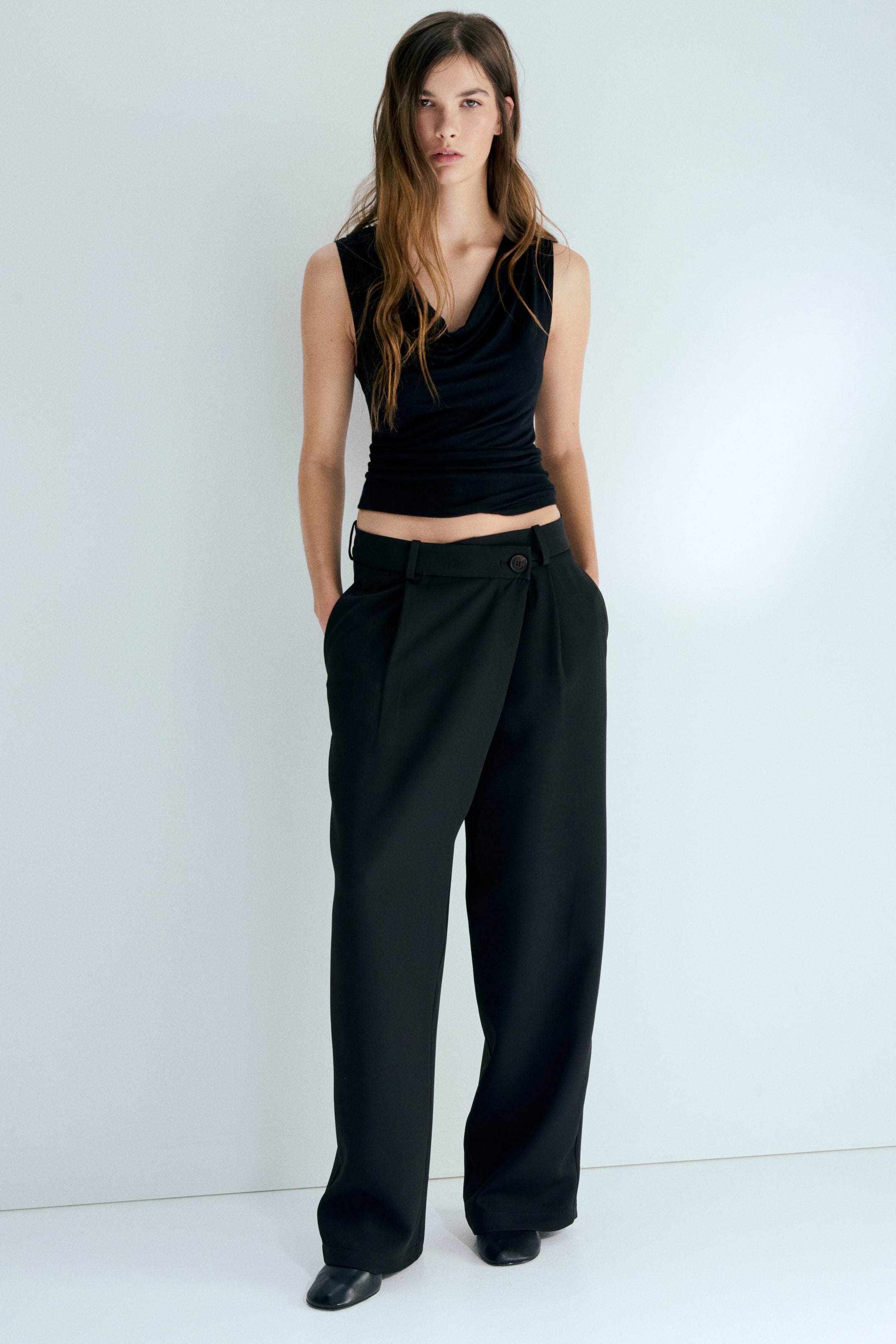 Wrapover Tailored Trousers - Black