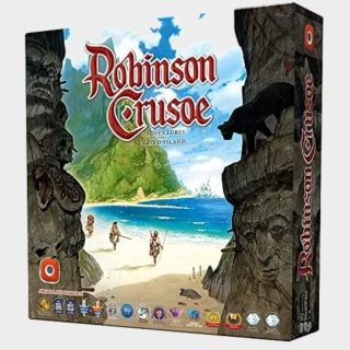 Robinson Crusoe board game box on a plain background