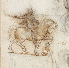 A detail from the Royal Collection's equine sculpture studies created by Leonardo da Vinci.