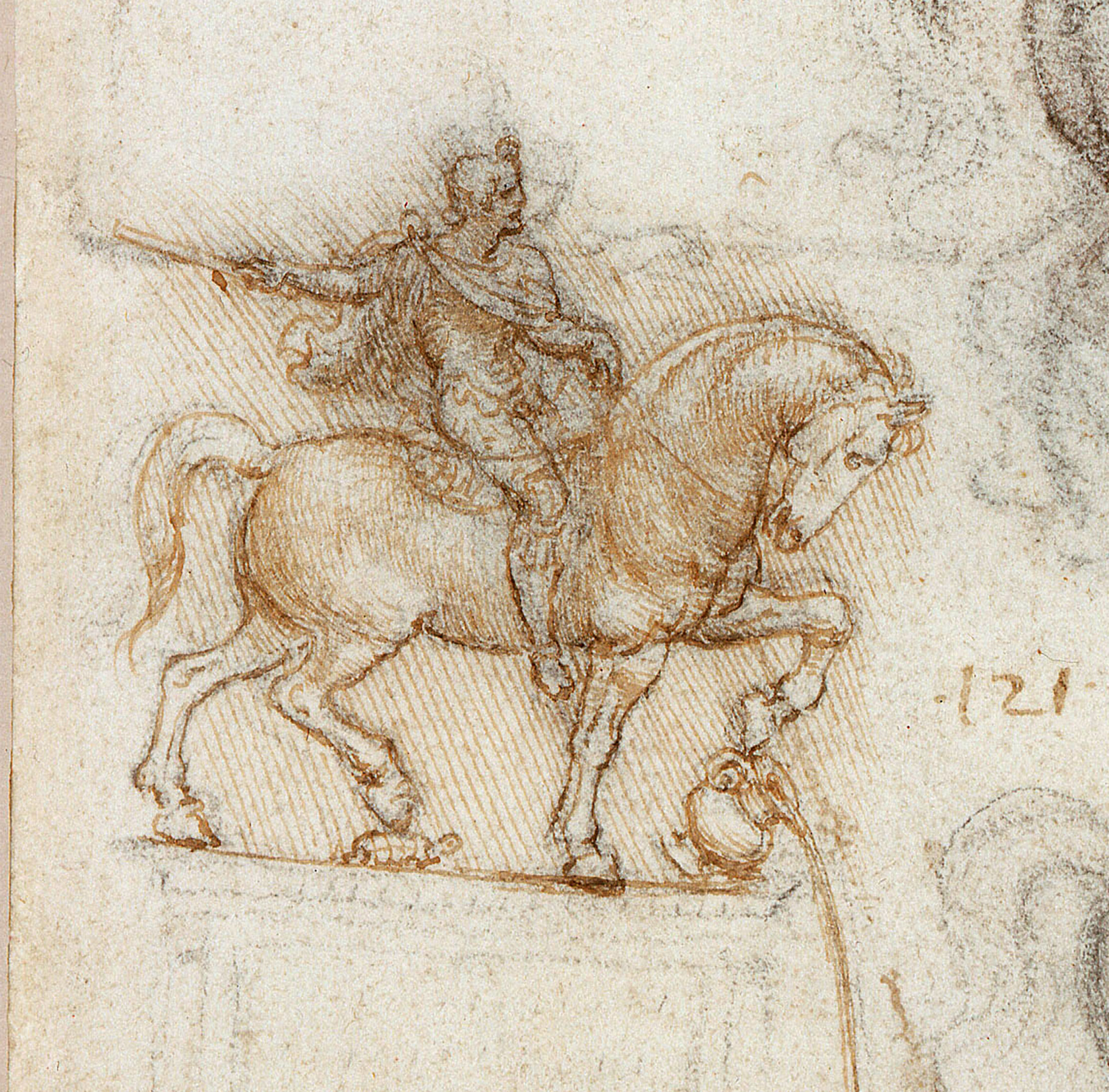 A detail from the Royal Collection&#039;s equine sculpture studies created by Leonardo da Vinci.